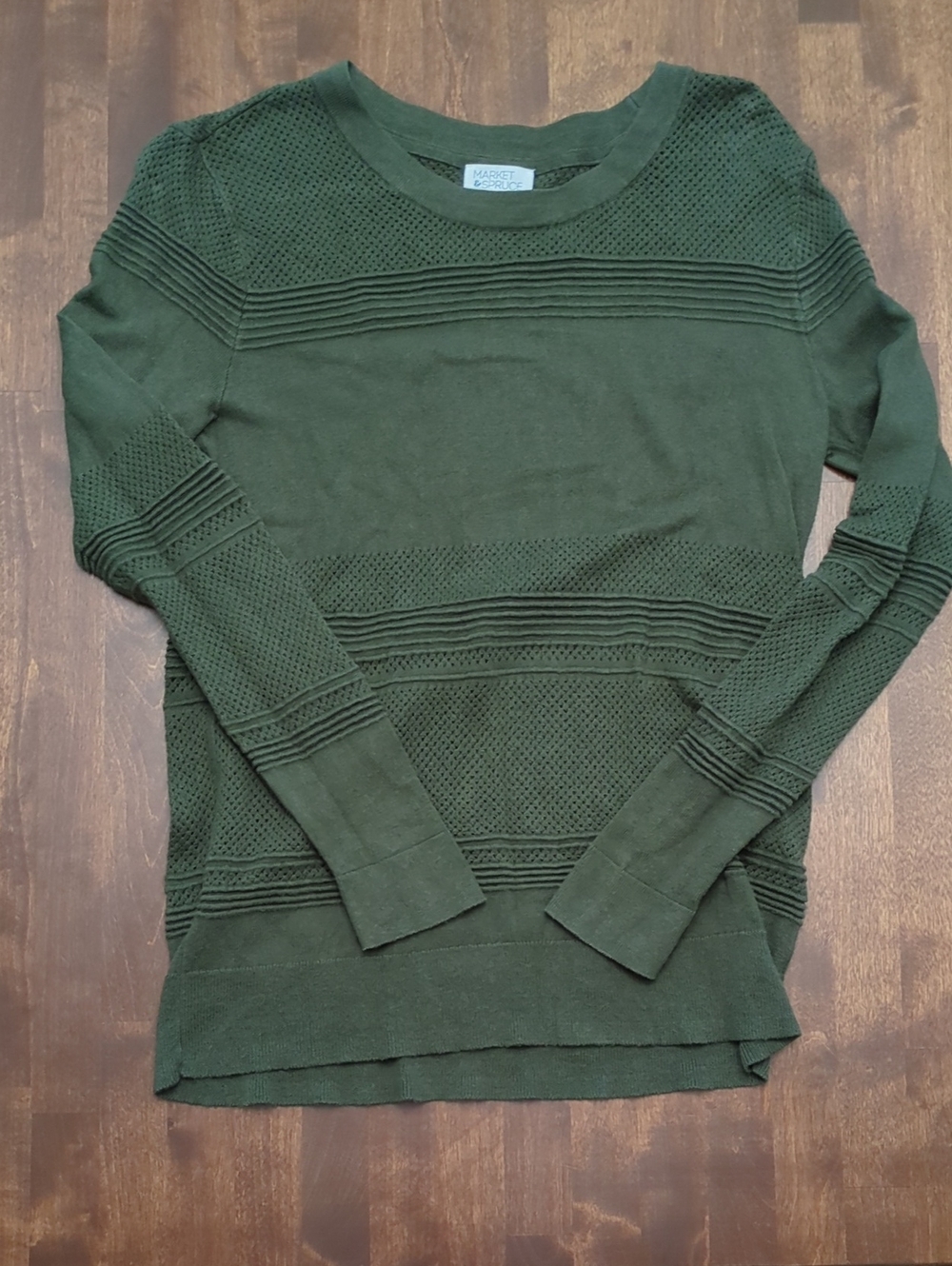 Market & Spruce Olive Green Crewneck Textured Knit Sweater